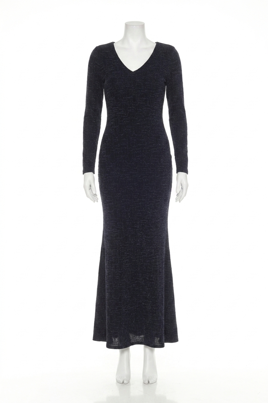 NEW JOSEPH RIBKOFF shimmery v-neck long sleeve evening dress in navy